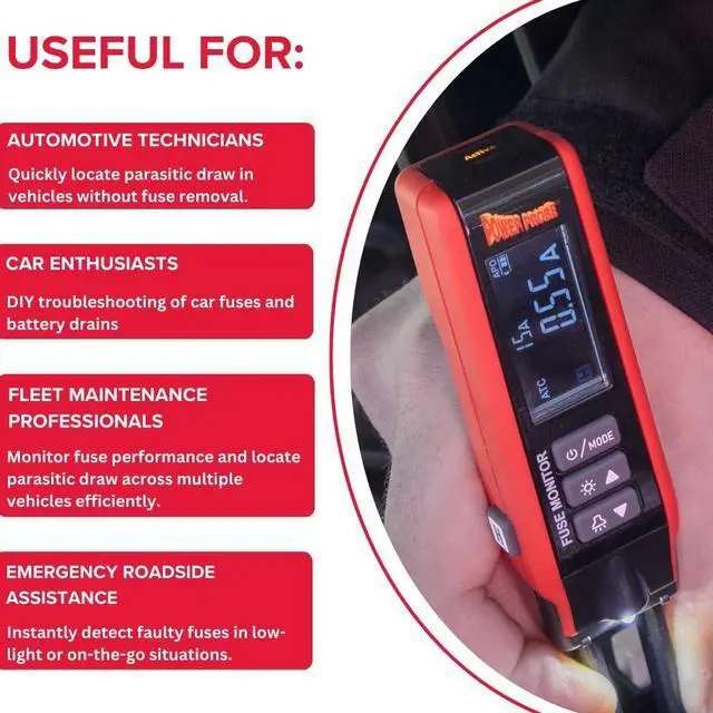 Alt view image 4 of 6 - PPFUSE Fuse Monitor - Circuit Tester for Mini, Maxi & ATC Fuses  Live Current Readings Up to 80A  Replaceable Tips, and Built-in Flashlight