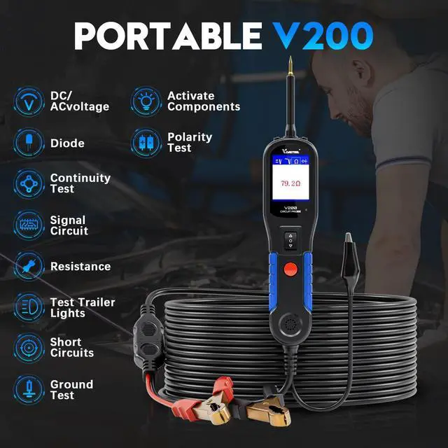 Alt view image 2 of 7 - Automotive Circuit Tester  V200 Power Circuit Probe Kit, 12V-24V Electrical Short/Open Breaker Finder, Digital Volatge Tester, AC/DC Diode Resistance, Trailer Light Test, Activate Component