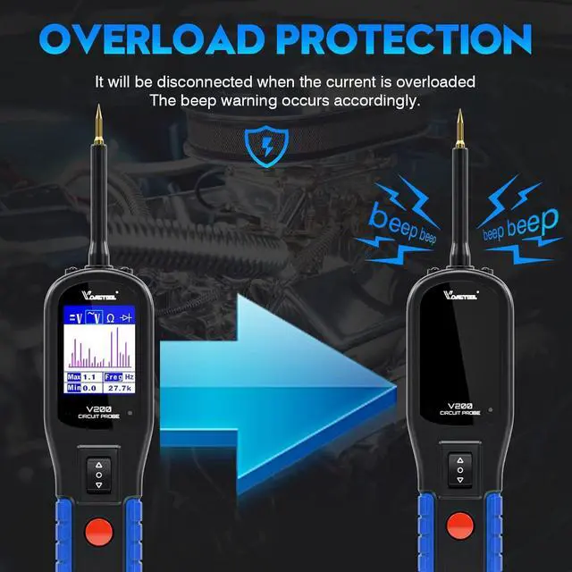 Alt view image 6 of 7 - Automotive Circuit Tester  V200 Power Circuit Probe Kit, 12V-24V Electrical Short/Open Breaker Finder, Digital Volatge Tester, AC/DC Diode Resistance, Trailer Light Test, Activate Component