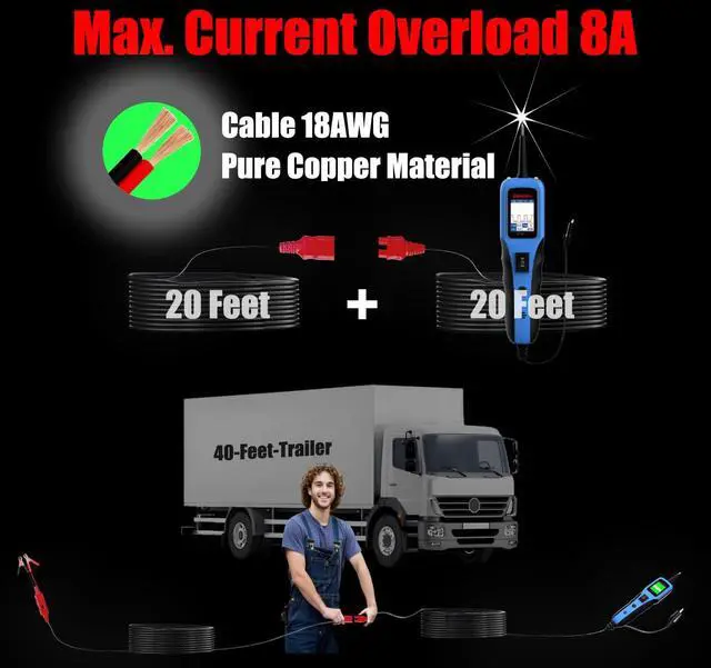 Alt view image 3 of 7 - Automotive Power Circuit Probe Tester 12-24V Trailer Light Tester 40FT Cord Resistance&Duty Cycle Digital Multimeter Short&Open Finder Reverse Protection Auto Diode Electrical Diagnostic Kit