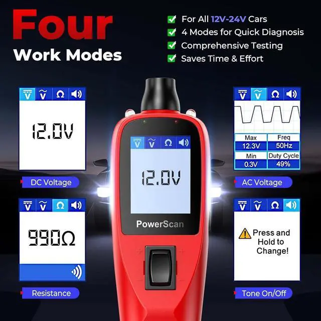 Alt view image 4 of 7 - 2025  Circuit Tester, Power Circuit Probe Scan Tool, 12-24V Electrical Short Open Breaker Circuit Finder, Auto Circuit Tester, Digital Multimeter/Relay & Diode Resistance Tool Kit, 20FT Long Cord