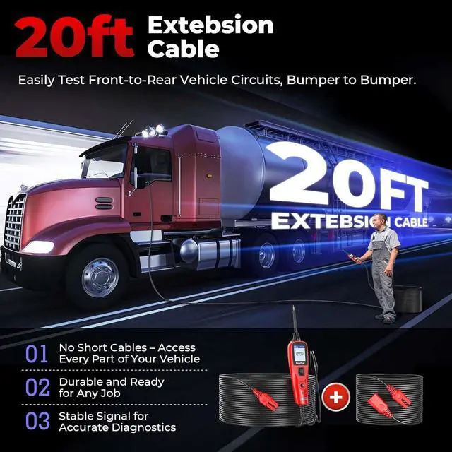 Alt view image 5 of 7 - 2025  Circuit Tester, Power Circuit Probe Scan Tool, 12-24V Electrical Short Open Breaker Circuit Finder, Auto Circuit Tester, Digital Multimeter/Relay & Diode Resistance Tool Kit, 20FT Long Cord