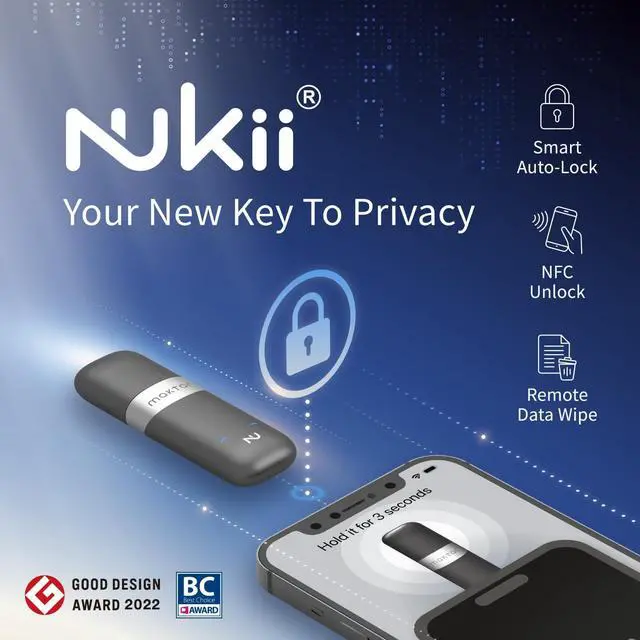 Alt view image 2 of 7 - Nukii Encrypted Flash Drive - Patented NFC Security USB | Data Locker, Electronic Password Keeper, Write Protect USB, iPhone Security Key & Crypto Phrase Storage 256GB