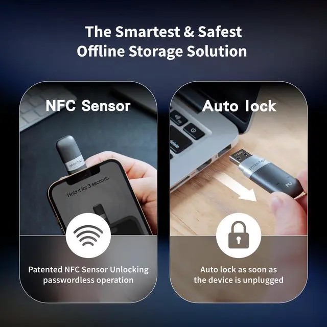 Alt view image 3 of 7 - Nukii Encrypted Flash Drive - Patented NFC Security USB | Data Locker, Electronic Password Keeper, Write Protect USB, iPhone Security Key & Crypto Phrase Storage 256GB
