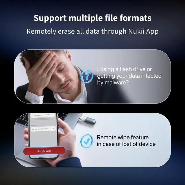 Alt view image 5 of 7 - Nukii Encrypted Flash Drive - Patented NFC Security USB | Data Locker, Electronic Password Keeper, Write Protect USB, iPhone Security Key & Crypto Phrase Storage 256GB