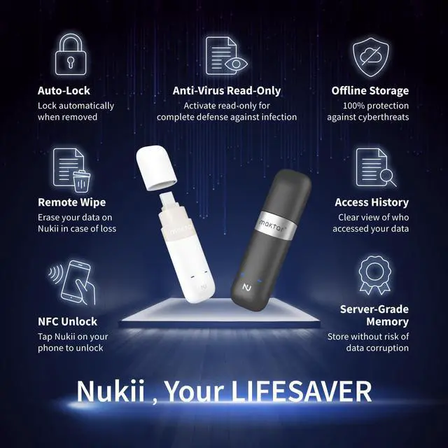 Alt view image 6 of 7 - Nukii Encrypted Flash Drive - Patented NFC Security USB | Data Locker, Electronic Password Keeper, Write Protect USB, iPhone Security Key & Crypto Phrase Storage 256GB