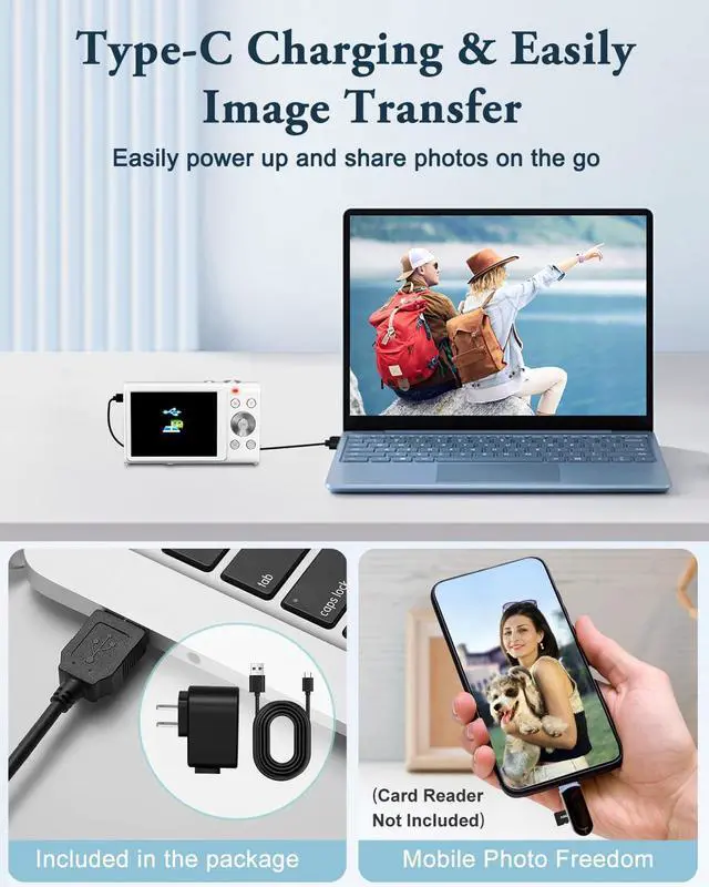 Alt view image 6 of 7 - Digital Camera, 4K Autofocus Vlogging Camera with Flash, 48MP Point and Shoot Digital Camera with 16X Zoom, Anti-Shake, 32GB Card, Portable Compact Camera for Teens Adult Beginner(White)