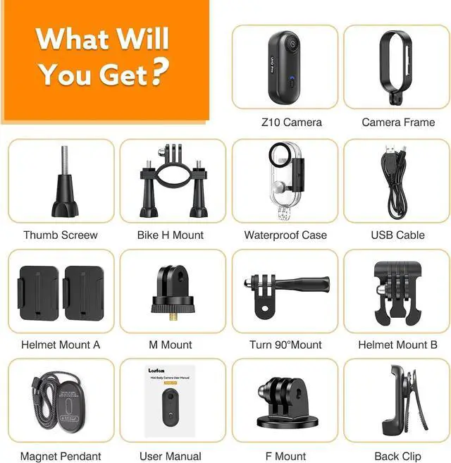 Alt view image 7 of 7 - Z10 4K Action Camera, 128GB Wearable Sports Camera with Waterproof Case, Magnetic Clip, and Quick-Mount Accessories, Small Body Cam for Cycling, Diving, Travel (No WiFi No Bluetooth