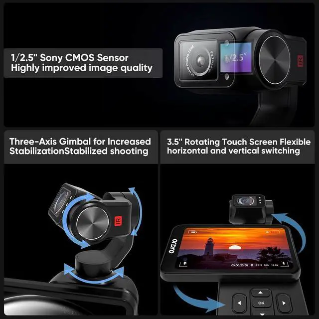 Alt view image 2 of 7 - M5 Handheld Camera 5K, 3-Axis Stabilisation Video Camcorder, Portable IR Night Vision WiFi Vlogging Camera with 120° Wide Angle, Face Tracking, 64G Card, Remote Control, Bracket