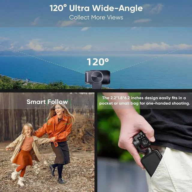 Alt view image 5 of 7 - M5 Handheld Camera 5K, 3-Axis Stabilisation Video Camcorder, Portable IR Night Vision WiFi Vlogging Camera with 120° Wide Angle, Face Tracking, 64G Card, Remote Control, Bracket