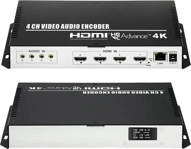 Main image of 4 Channel 4K H.265 264 MJPEG HDMI Video Encoder with Screen, Max 16 Feeds Output, Extra Audio HTTP RTSP RTMP RTMPS SRT UDP RTP IPTV Video Encoder for Live Broadcast Facebook YouTube Twitch