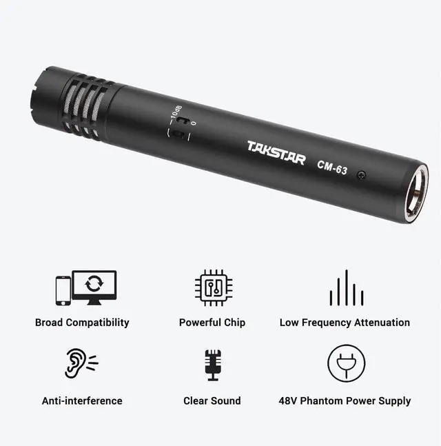 Alt view image 3 of 7 - Instrument Microphone with Clip, Cardioid Condenser Professional Instrument Mic, XLR Gold-Plated Diaphragm Sound Head Microphone for Studio, Instrument, Interview, Radio Stations CM-63