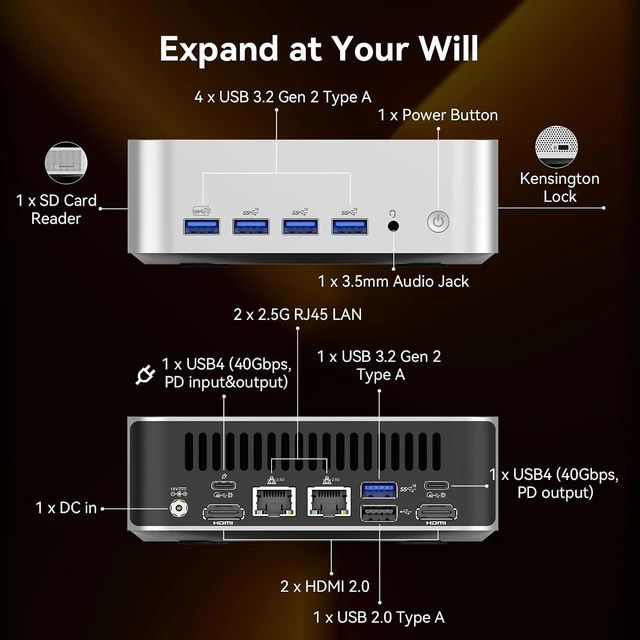 Alt view image 6 of 7 - GEEKOM A8 Max Gaming Mini PC Ryzen 7 8745HS,16GB DDR5|1TB SSD(Expandable)