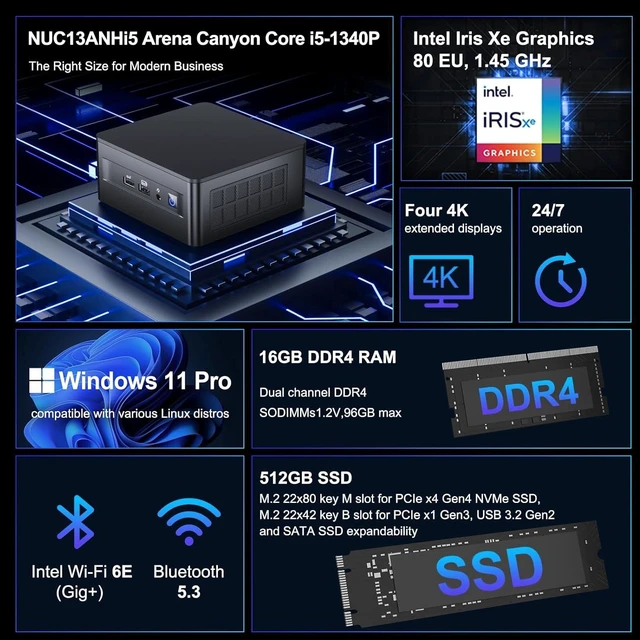 Alt view image 3 of 7 - NUC 13 Pro NUC13ANHi5 Core i5-1340P, 16GB RAM, 512TB SSD