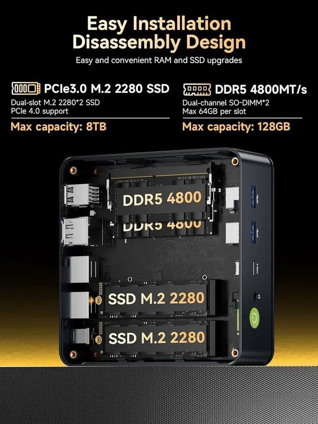 Alt view image 6 of 7 - M6 Ultra Gaming Mini PC Ryzen 7640HS (Upgraded 6600H/ 6800H), 32GB RAM DDR5 512GB SSD Dual NIC LAN 2.5GbE Desktop Computers Office Home, Triple 4K Display, WiFi 6, USB4, BT 5.2, DP, HDMI 2.0