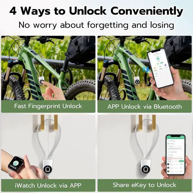 Alt view image 4 of 7 - Fingerprint Padlock, Fingerprint Cable Lock with Bluetooth APP Contral, 15'' Waterproof Keyless Smart Cable Lock Heavy Duty Anti Theft for Bike, Outdoor, Fridge, Gate, Fence, Silver
