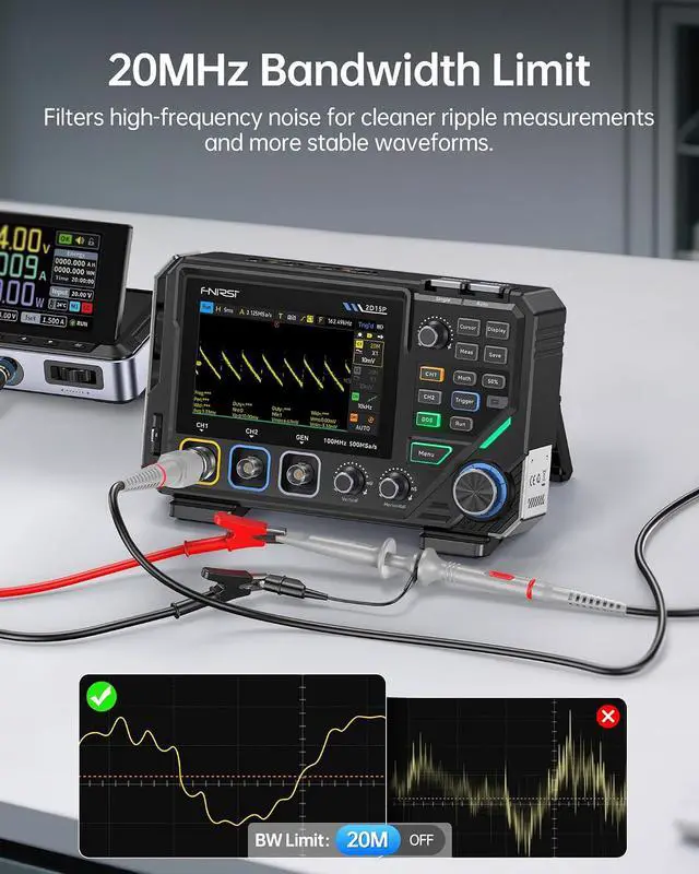 Alt view image 4 of 7 - FNIRSI 2D15P 100MHz 3-in-1 Oscilloscope Multimeter DDS Signal Generator | 2 Channel Digital Oscilloscope 500MS/s, 19,999 Counts TRMS Rechargeable Multimeter, 4.3'' Touchscreen for Electronics Repair