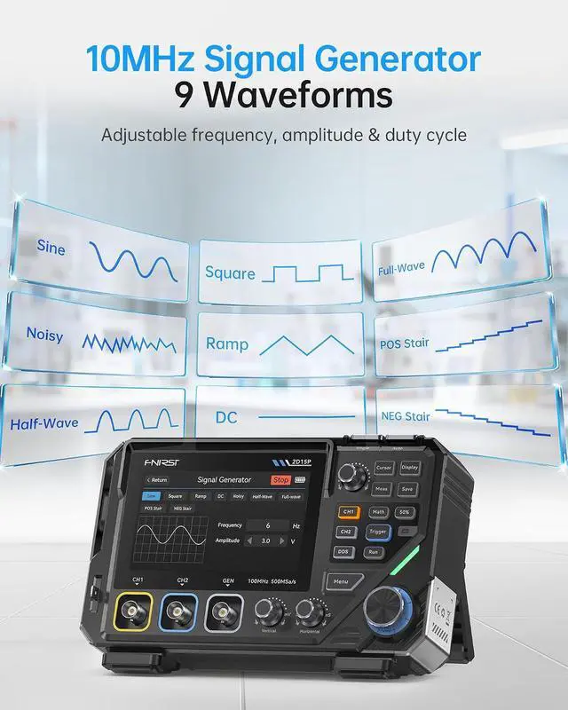 Alt view image 5 of 7 - FNIRSI 2D15P 100MHz 3-in-1 Oscilloscope Multimeter DDS Signal Generator | 2 Channel Digital Oscilloscope 500MS/s, 19,999 Counts TRMS Rechargeable Multimeter, 4.3'' Touchscreen for Electronics Repair