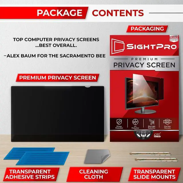 Alt view image 6 of 7 - SightPro 24 Inch 16:9 Computer Privacy Screen Filter for Monitor - Privacy Shield and Anti-Glare Protector
