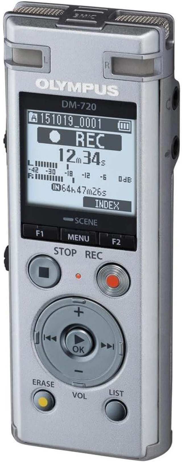 Main image of Olympus Voice Recorder DM-720 with 4GB, Micro SD Slot, USB Charging, Direction PC Connection, Transcription Mode, Silver