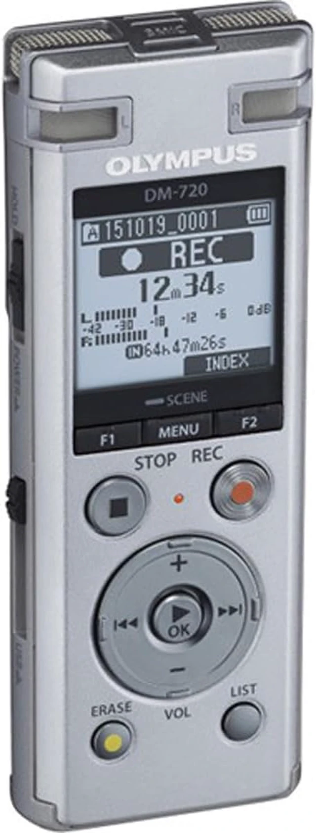 Alt view image 4 of 6 - Olympus Voice Recorder DM-720 with 4GB, Micro SD Slot, USB Charging, Direction PC Connection, Transcription Mode, Silver