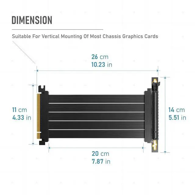 Alt view image 7 of 7 - PCIe Gen 4 x16 Riser Cable, GPU Extension, Right Angle, 20cm