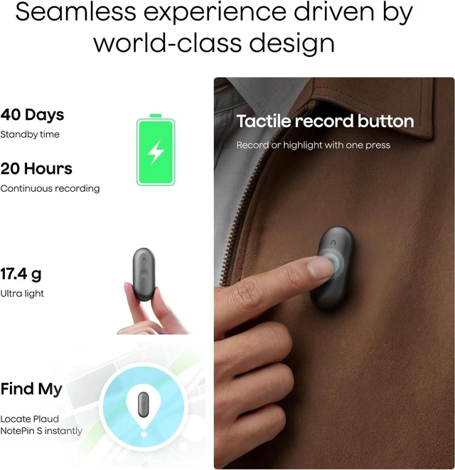 Alt view image 2 of 7 - NotePin S Wearable AI Voice Recorder, Transcribe & Summarize, Black