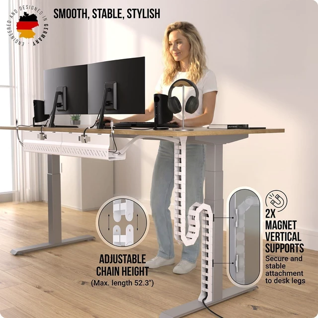 Alt view image 2 of 7 - Under Desk Cable Management Vertebrae - Perfect for Sit Stand Desk - White, 133 cm