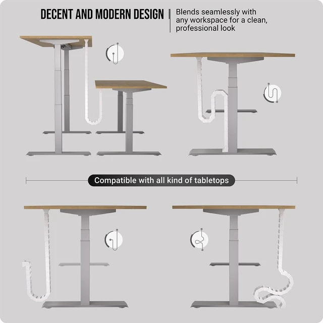Alt view image 4 of 7 - Under Desk Cable Management Vertebrae - Perfect for Sit Stand Desk - White, 133 cm