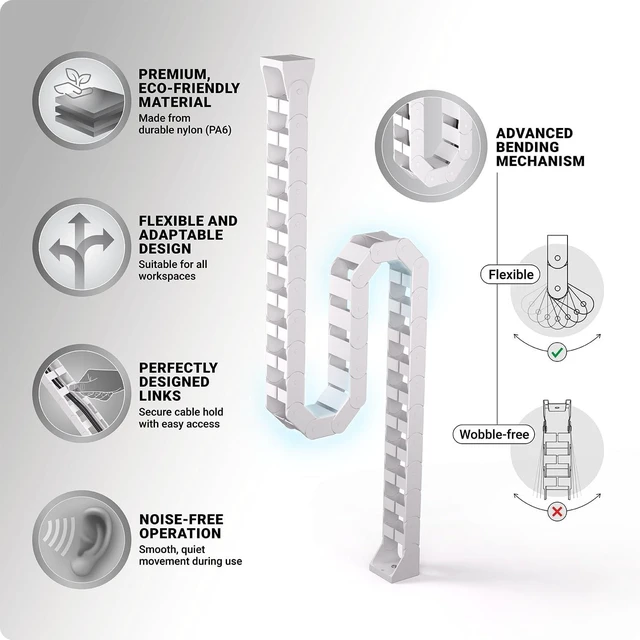 Alt view image 5 of 7 - Under Desk Cable Management Vertebrae - Perfect for Sit Stand Desk - White, 133 cm