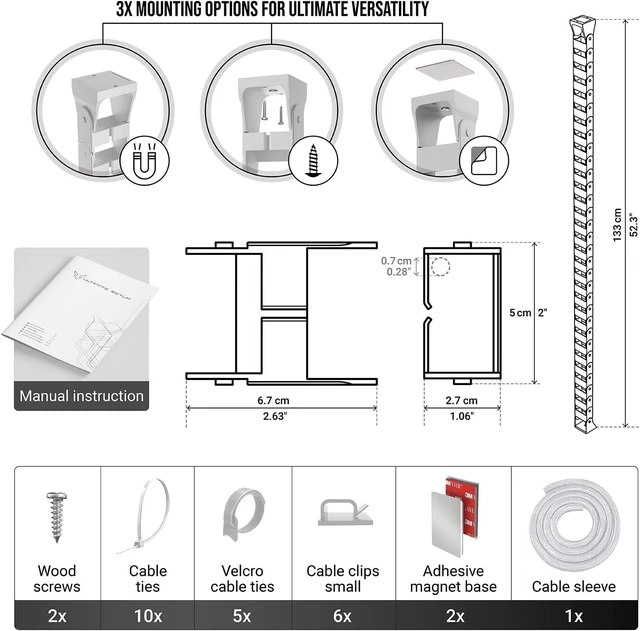 Alt view image 7 of 7 - Under Desk Cable Management Vertebrae - Perfect for Sit Stand Desk - White, 133 cm