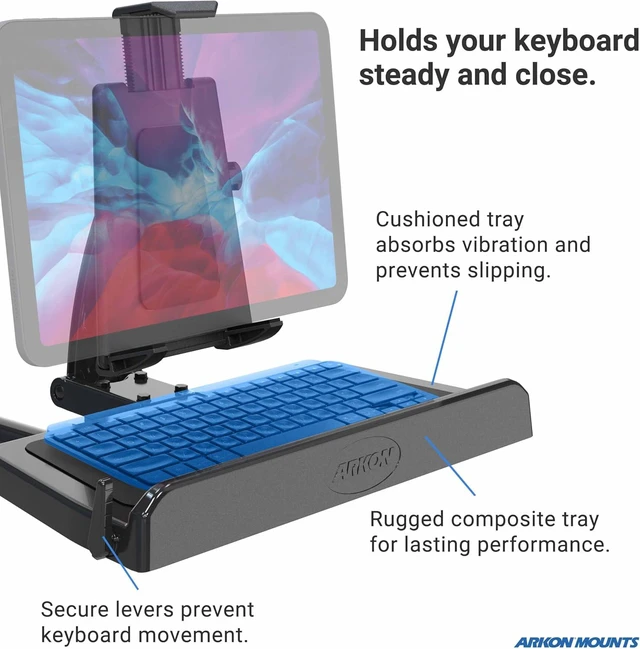Alt view image 3 of 7 - Tablet & Keyboard Tray Combo Car Mount Professional-Grade Tablet Holder with Keyboard Tray, Easy Installation, Fits iPad & Samsung Tablets