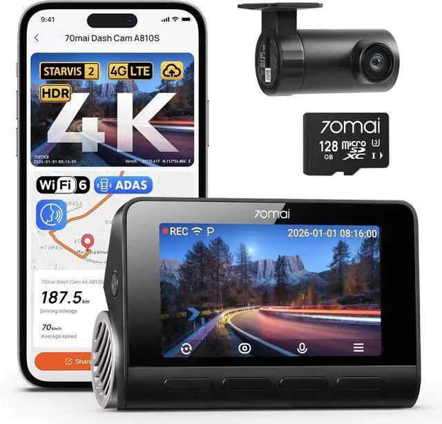 Main image of 70mai 4K Dash Cam Front and Rear, 4K+1080P Dual STARVIS 2 Car Dash Camera for Cars, 4G LTE Remote Access, AI Motion Detection, WiFi 6, 5 GPS, 24H Parking Mode, HDR Night Vision, Voice Control, ADAS