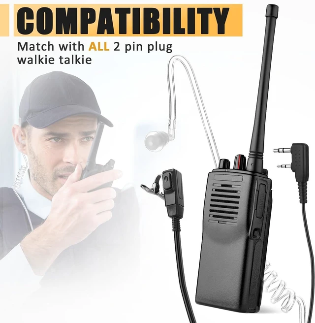 Alt view image 4 of 7 - 20-Pack 2-Pin Acoustic Tube Earpiece Headset with Mic for Walkie Talkies Fits Baofeng UV-5R, Retevis H-777, RT1, RT21, RT22, Arcshell AR-5