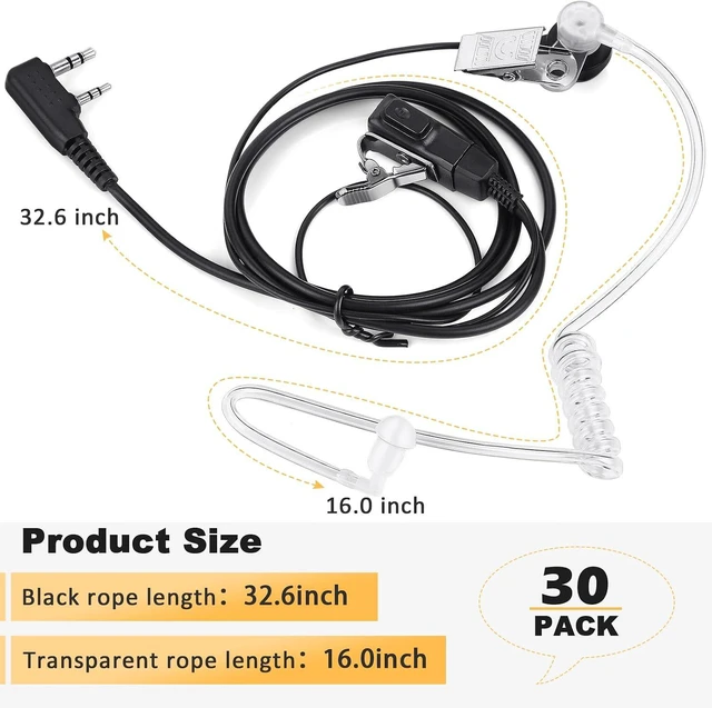 Alt view image 2 of 7 - 20-Pack 2-Pin Acoustic Tube Earpiece Headset with Mic for Walkie Talkies Fits Baofeng UV-5R, Retevis H-777, RT1, RT21, RT22, Arcshell AR-5