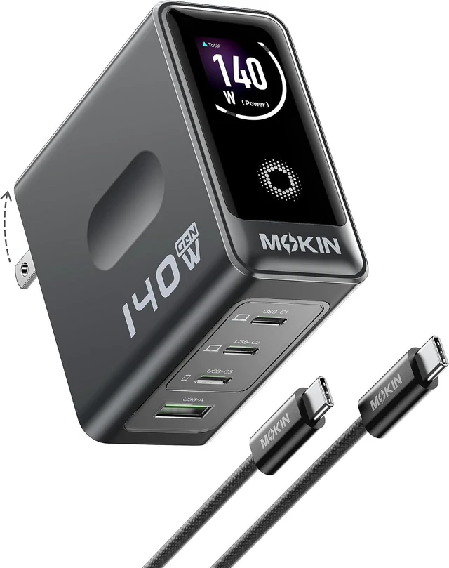 Main image of MOKiN 140W USB C Charger, 4-Port Smart Display GaN Fast Charger for MacBook