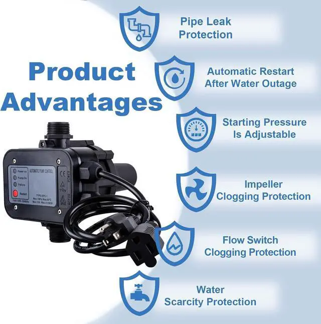 Alt view image 5 of 7 - Smart Water Pump Pressure Controller - Automatic Electronic Switch, Adjustable Pressure Range 1.5-2.5bar, Easy Plug-and-Play, 110-120V, Ideal for Various Pump Types