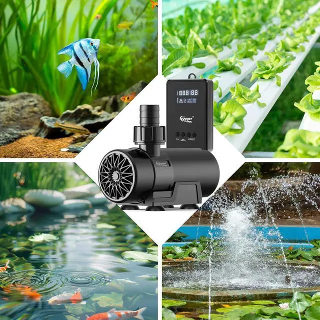 Alt view image 7 of 7 - 15W-100W Water Pump with Controller (Up to 3430GPH), Submersible/Inline Return Pump with Adjustable Mode/Flow, 2 Fountain Pump with 2 Inlet Cover and 3 Nozzles, for Fish Tank, Pond, Aquarium
