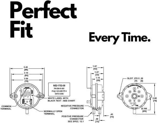 Alt view image 3 of 7 - Air Flow Switch Compatible with Pentair Pool Heater Parts 42001-0061S - Compatible with Pentair Mastertemp and Starite Max E Therm Pool and Spa Water Heater
