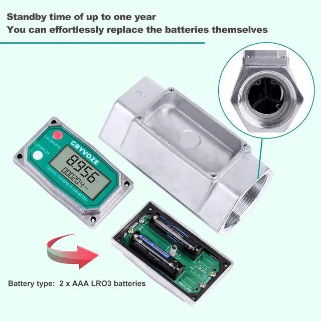 Alt view image 5 of 7 - 2 Inch NPT Digital Reset Flow Meter, 15.8-132 GPM Inline Fuel Turbine Flowmeter with LCD Display for Water, Diesel, Gas Oil, Gasoline, and Other Liquids - Supports Gallon, QTS, PTS, L, m³
