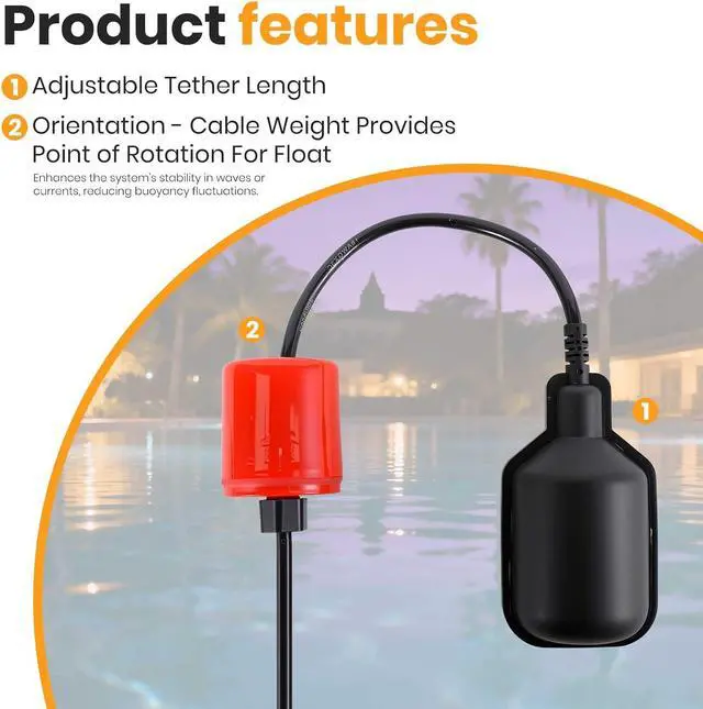 Alt view image 2 of 6 - Plugless Float Switch, IP68 Waterproof Automatic Water Level Controller, Adjustable Counterweight, 0.75mm² Copper Wire, 13FT Cord, 220V 4A for Sump Pump, Septic Tank, Pond, Water Tank,Sewage
