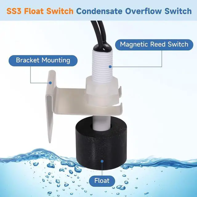 Alt view image 3 of 7 - SS3 Float Switch Condensate Overflow Switch Replace 97647 for HVAC Drain Pan Condensate for Installation on Primary and Auxiliary Drain Pans (10Pack)