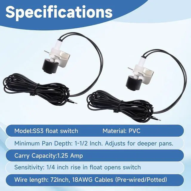 Alt view image 4 of 7 - SS3 Float Switch Condensate Overflow Switch Replace 97647 for HVAC Drain Pan Condensate for Installation on Primary and Auxiliary Drain Pans (10Pack)