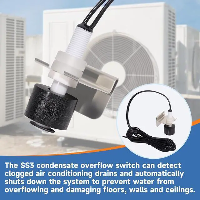 Alt view image 6 of 7 - SS3 Float Switch Condensate Overflow Switch Replace 97647 for HVAC Drain Pan Condensate for Installation on Primary and Auxiliary Drain Pans (10Pack)