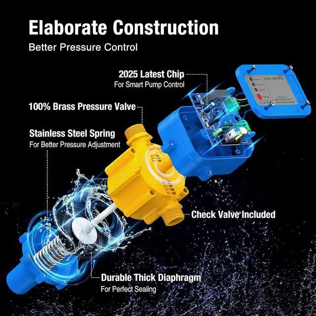 Alt view image 3 of 7 - Smart Pressure Switch for Well Pump, Automatic Water Pumps Switch, Dry-running Protection for Submersible/Shallow Well/Garden/Jet/Self-priming Pump, Power&Pump Cable Included, 110V-120V