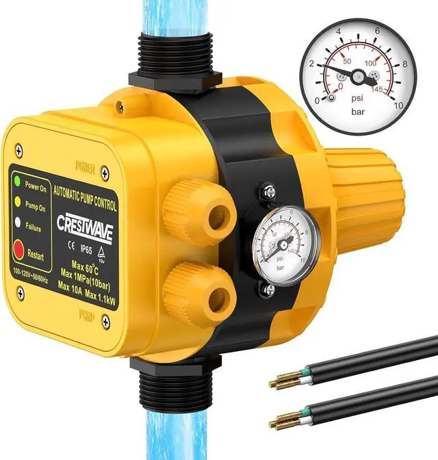 Main image of Smart Pressure Switch with Gauge for Well Pump, Automatic Water Pumps Switch, Dry-running Protection for Submersible/Shallow Well/Garden/Jet/Self-priming Pump, Power&Pump Cable Included, 110V-120V