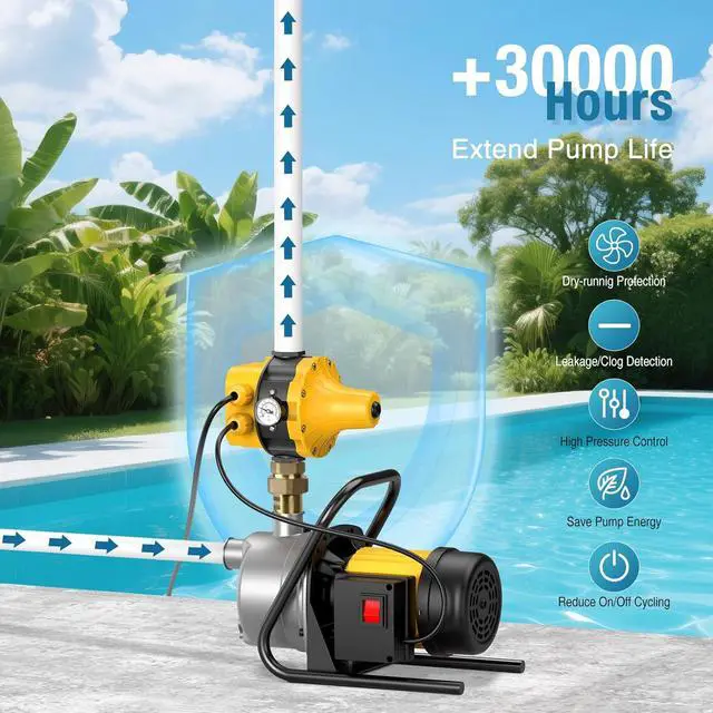 Alt view image 3 of 7 - Smart Pressure Switch with Gauge for Well Pump, Automatic Water Pumps Switch, Dry-running Protection for Submersible/Shallow Well/Garden/Jet/Self-priming Pump, Power&Pump Cable Included, 110V-120V