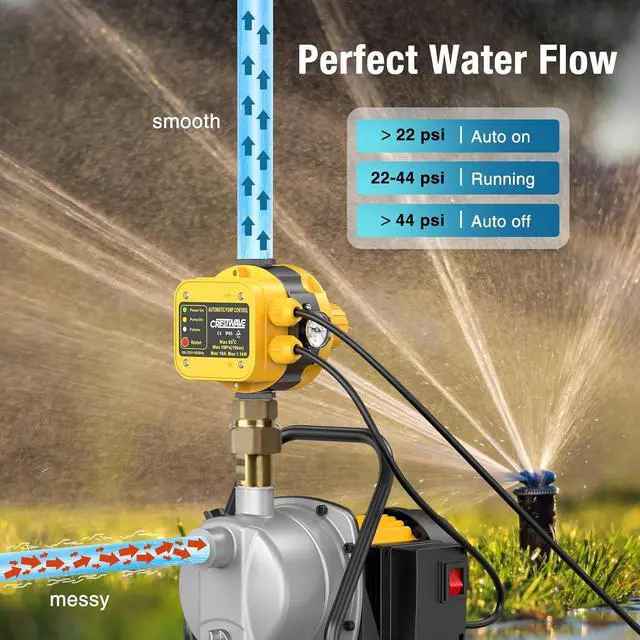 Alt view image 5 of 7 - Smart Pressure Switch with Gauge for Well Pump, Automatic Water Pumps Switch, Dry-running Protection for Submersible/Shallow Well/Garden/Jet/Self-priming Pump, Power&Pump Cable Included, 110V-120V
