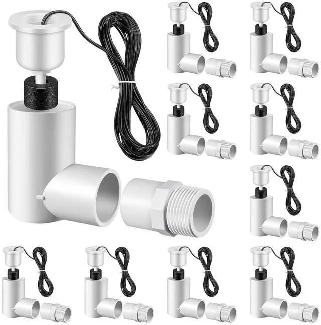 Main image of 10 Pack SS2 Float Switch for Easy Installation, AC Float Switch with 3/4 Inch Adaptor and 6ft Wire, Water Level Accessory for HVAC System with Condensate Overflow Detection
