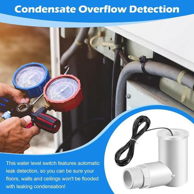 Alt view image 3 of 7 - 10 Pack SS2 Float Switch for Easy Installation, AC Float Switch with 3/4 Inch Adaptor and 6ft Wire, Water Level Accessory for HVAC System with Condensate Overflow Detection